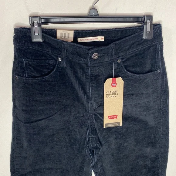 Levi's black classic mid rise skinny wide wale corduroy jeans size 28
